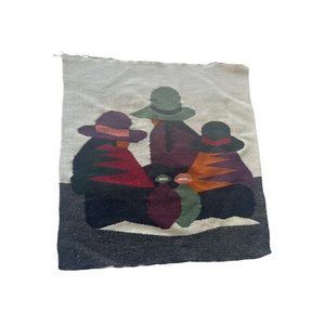 Trute Wool Handmade in Equador Wall Hanging Tapestry 3 Men Hats Poncho 22x23